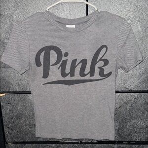 PINK Victoria's Secret Gray Crop Top with Bold Logo